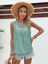 Ruched Round Neck Tank - Trendsi - Flyclothing LLC