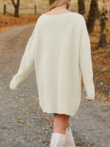V-Neck Dropped Shoulder Sweater Dress - Trendsi - Flyclothing LLC