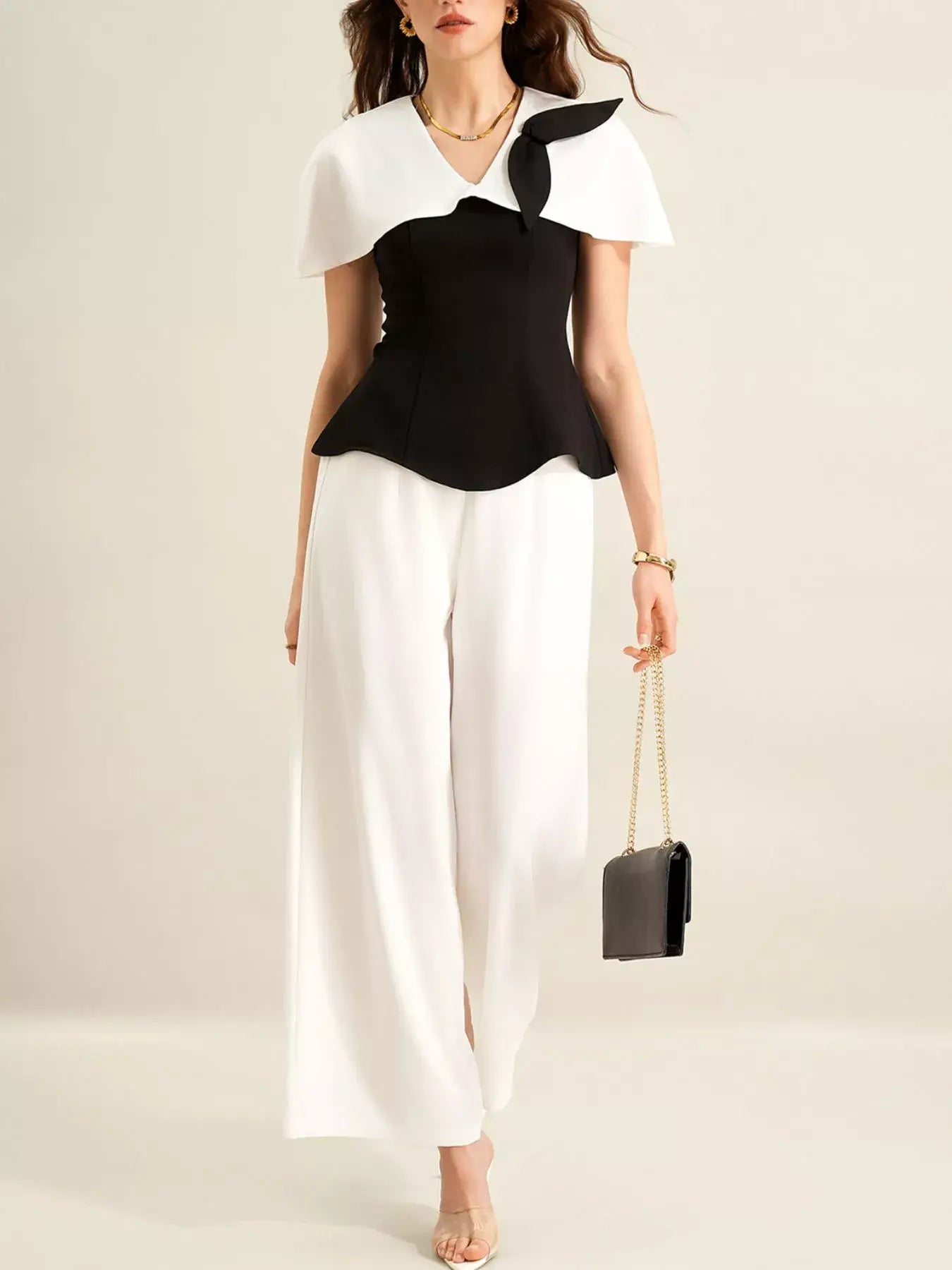 Peplum Top with Wide-Leg Pants Set - Trendsi - Flyclothing LLC