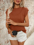 Round Neck Cap Sleeve Knit Top - Trendsi