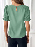 Round Neck Flounce Sleeve Blouse - Trendsi - Flyclothing LLC