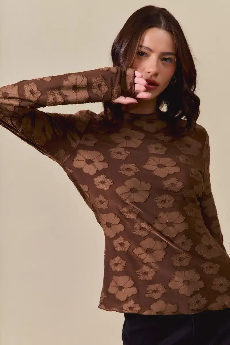 SO ME Stretched Jacquard Casual Tops with Thumb Opening - Trendsi - Flyclothing LLC