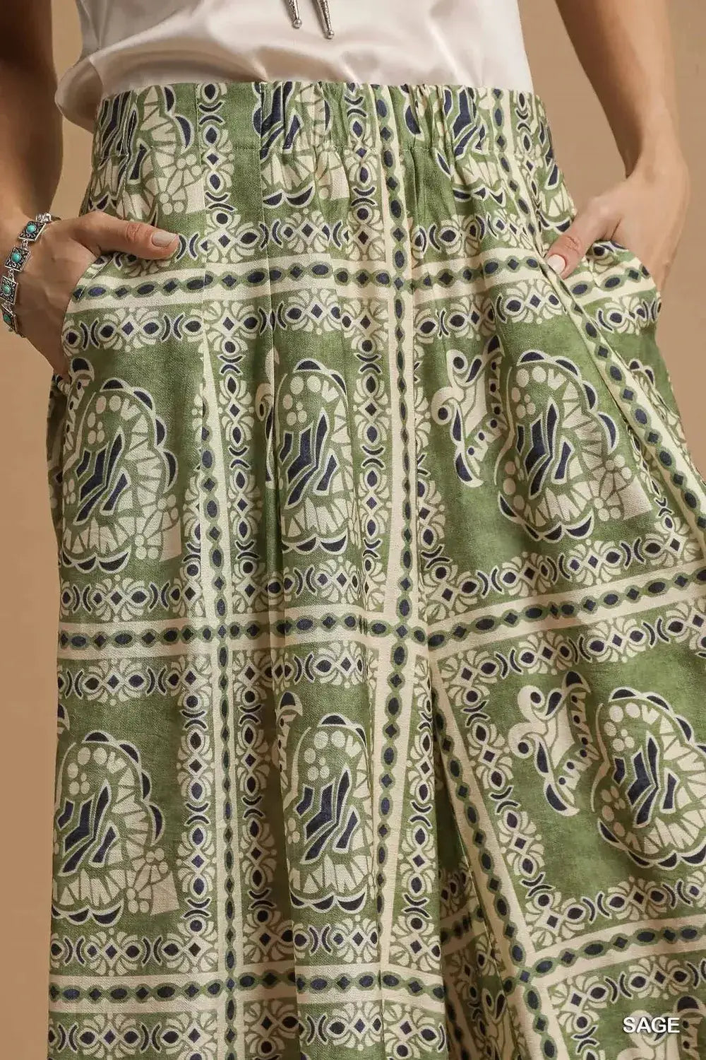 Umgee Bohemian Print Pants with Pockets - Trendsi - Flyclothing LLC