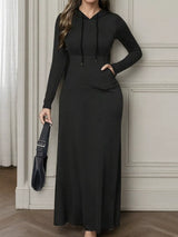 Drawstring Long Sleeve Hooded Maxi Dress - Trendsi - Flyclothing LLC