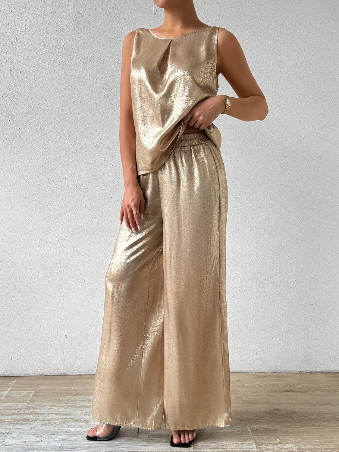 Round Neck Sleeveless Top and Pants Set - Trendsi - Flyclothing LLC