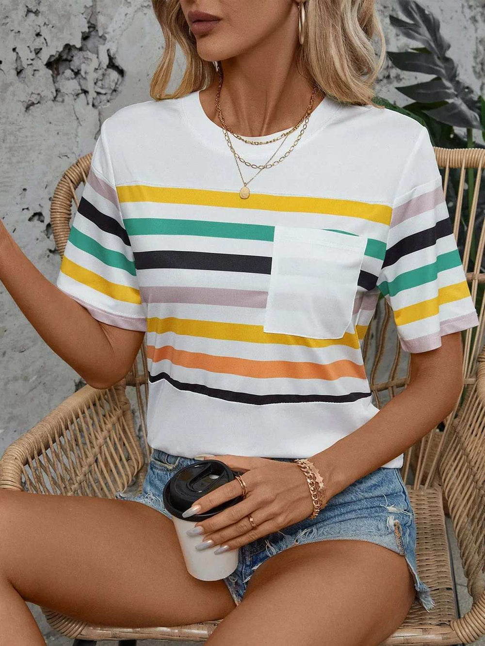 Striped Round Neck Short Sleeve T-Shirt - Trendsi - Flyclothing LLC