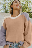 Color Block Round Neck Drop Shoulder Sweater - Trendsi - Flyclothing LLC
