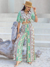 Printed Half Sleeve Top and Wide Leg Pants Set - Trendsi - Flyclothing LLC