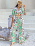 Printed Half Sleeve Top and Wide Leg Pants Set - Trendsi - Flyclothing LLC