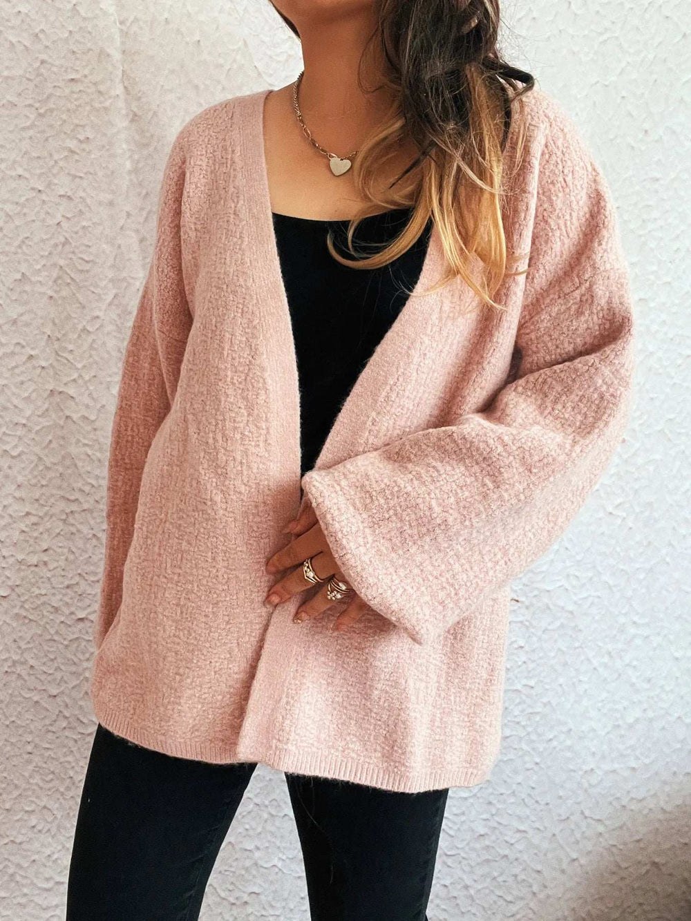 Open Front Long Sleeve Cardigan - Trendsi - Flyclothing LLC