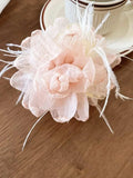 Feather Trim Flower Shape Hair Claw Clip - Trendsi - Flyclothing LLC