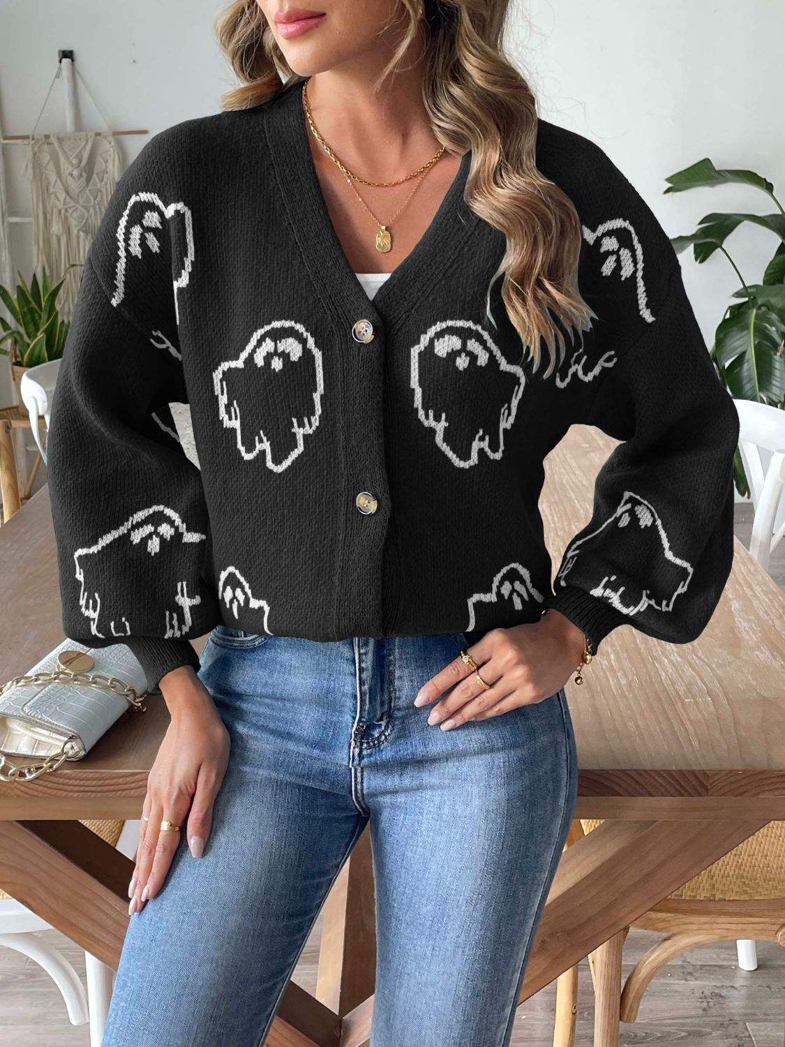 V-Neck Dropped Shoulder Cardigan - Trendsi - Flyclothing LLC