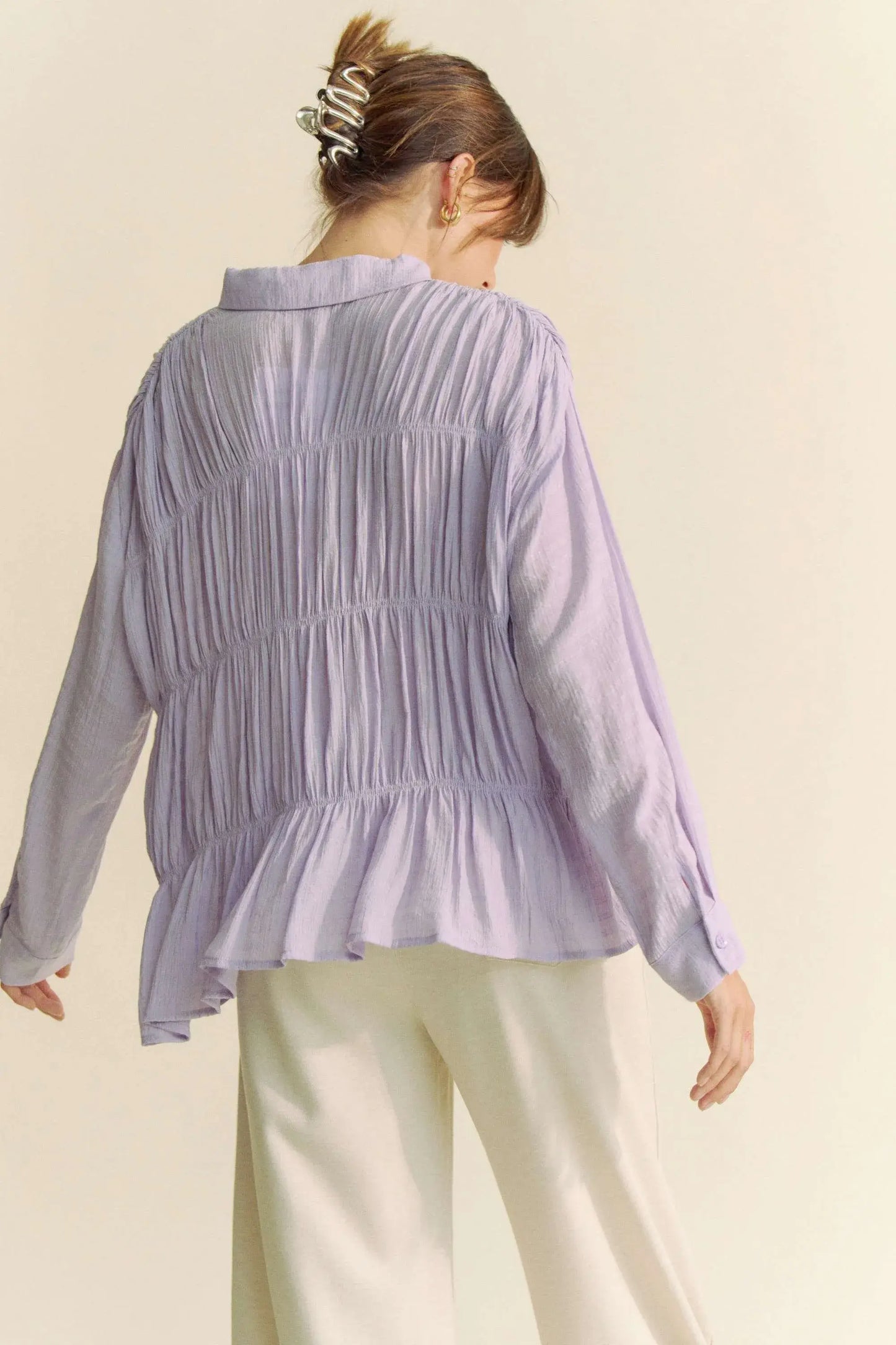 Davi & Dani Ruched All Over Button Front Shirt - Trendsi - Flyclothing LLC