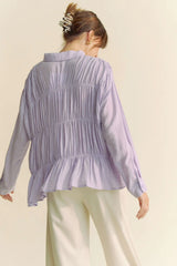 Davi & Dani Ruched All Over Button Front Shirt - Trendsi - Flyclothing LLC