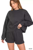 Zenana Fleece Round Neck Sweatshirt and Shorts Set - Trendsi - Flyclothing LLC
