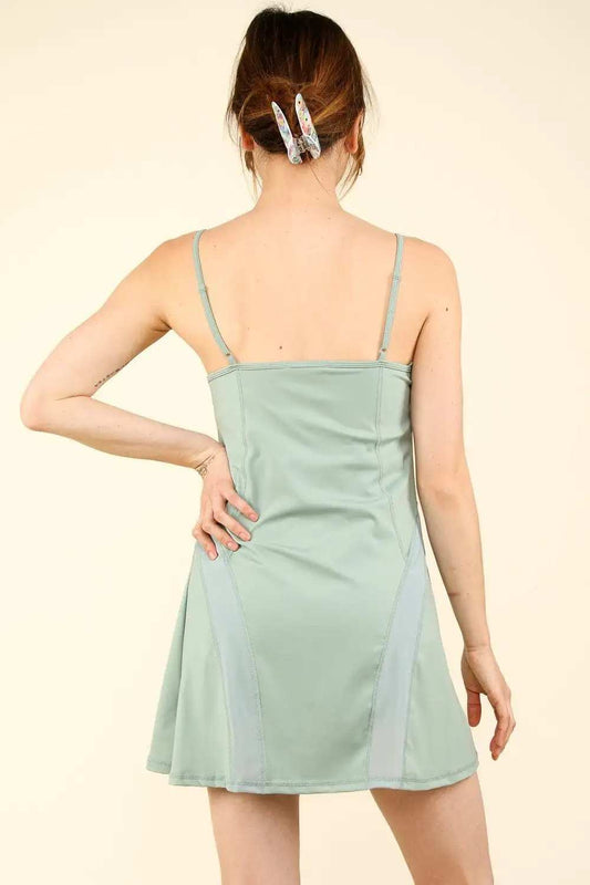 VERY J Mesh Detail Tennis Mini Active Dress with Shorts Inside - Trendsi - Flyclothing LLC