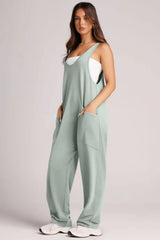 Lovelet V-Neck Wide Strap Overalls - Trendsi - Flyclothing LLC