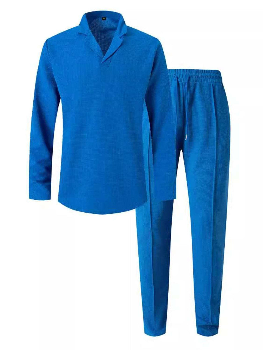 Men's Full Size Waffle-Knit Long Sleeve Top and Pants Set Plus Size - Trendsi - Flyclothing LLC
