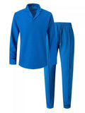 Men's Full Size Waffle-Knit Long Sleeve Top and Pants Set Plus Size - Trendsi
