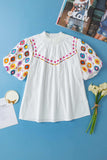Printed Mock Neck Puff Sleeve Blouse - Trendsi - Flyclothing LLC