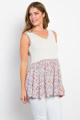 Be Stage Full Size Smocked Printed Peplum Sleeveless Top - Trendsi