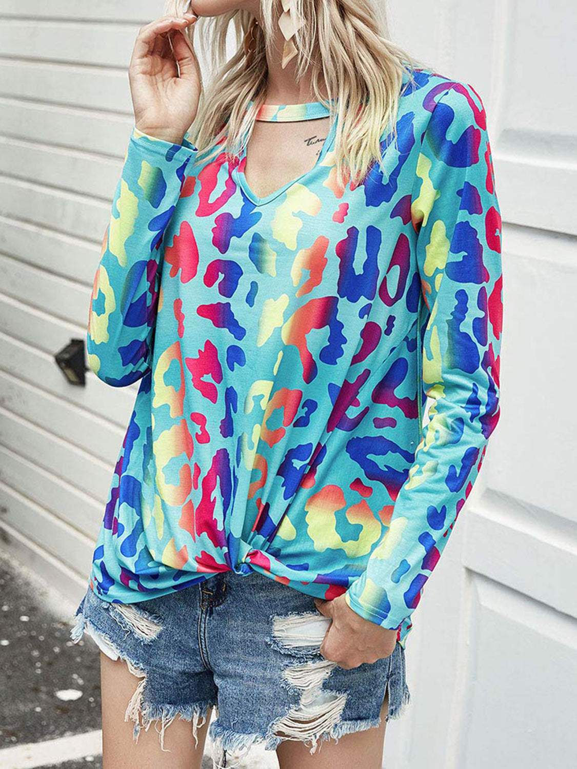 Cutout Round Neck Long Sleeve T-Shirt - Trendsi - Flyclothing LLC