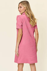 Double Take Full Size Texture Collared Neck Short Sleeve Dress - Trendsi - Flyclothing LLC