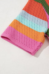 Color Block Eyelet Casual Knit Top - Trendsi - Flyclothing LLC