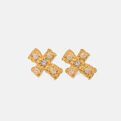 18K Gold-Plated Zircon Cross Earrings - Trendsi