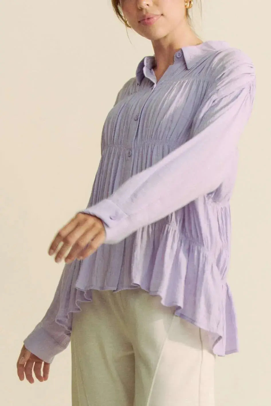 Davi & Dani Ruched All Over Button Front Shirt - Trendsi - Flyclothing LLC