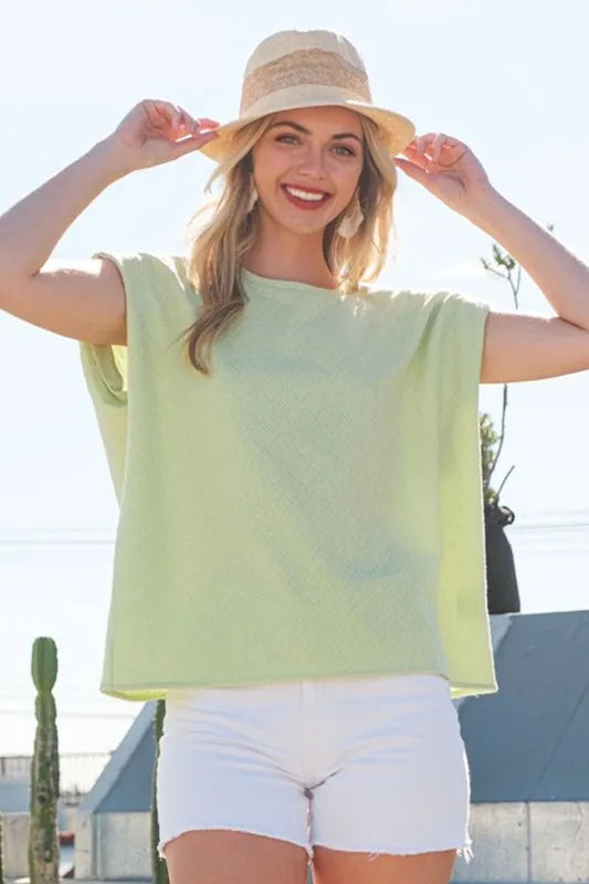 Lime 'N' Chili Textured Solid Muscle Sleeve Top - Trendsi