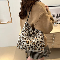 Leopard Furry Shoulder Bag - Trendsi