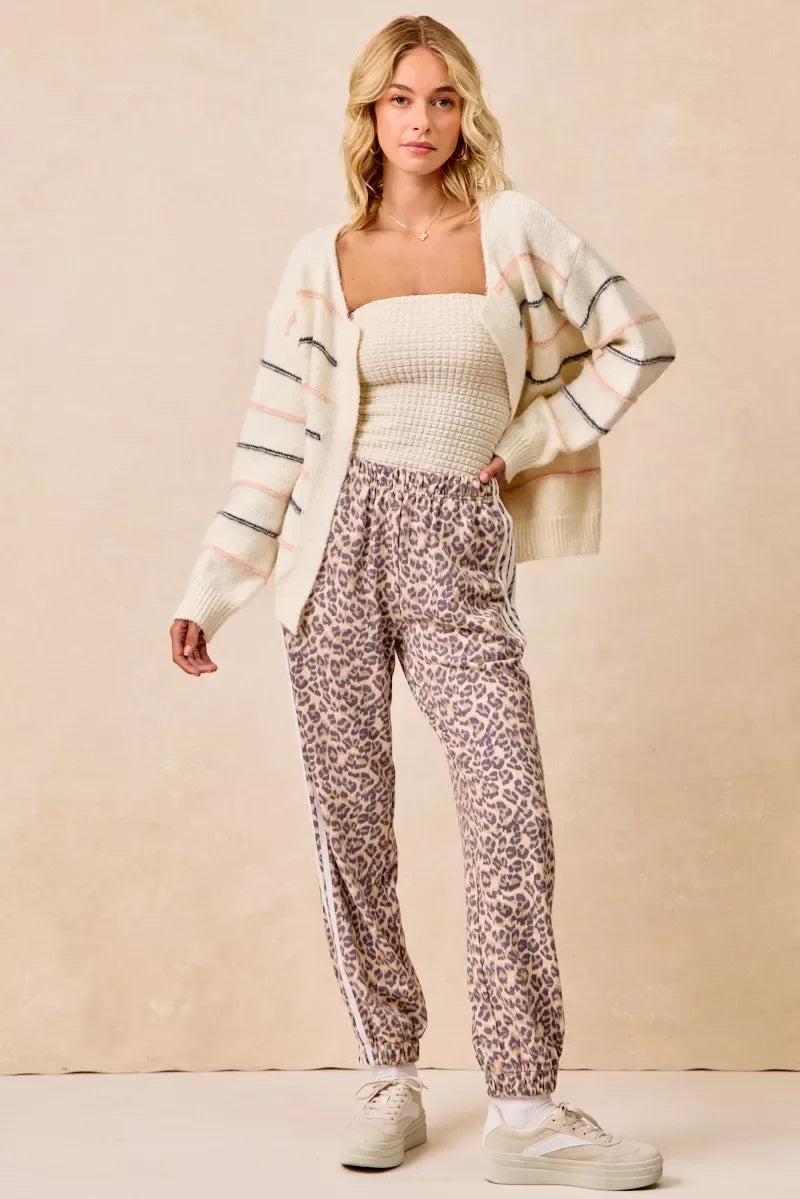 BiBi Side Lines Leopard Track Pants - Trendsi - Flyclothing LLC