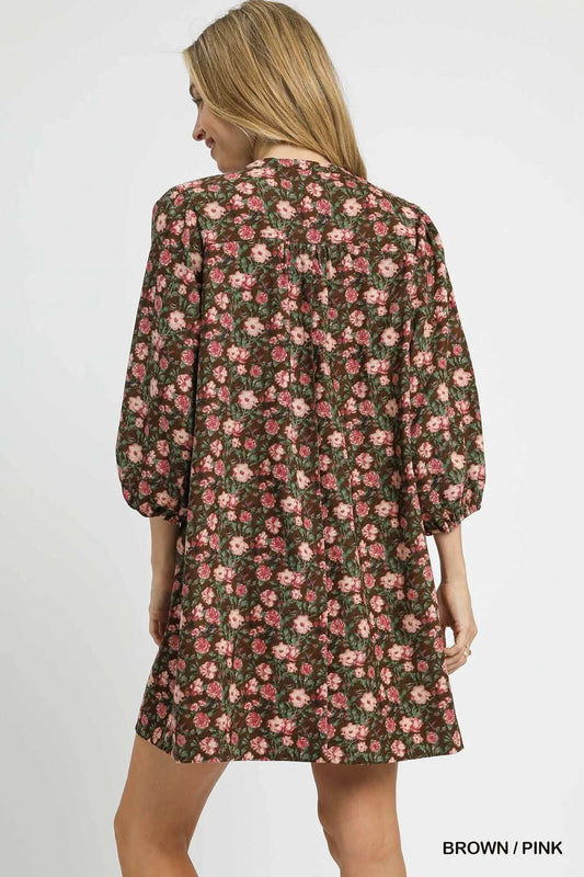 Umgee Floral Tie-Neck Babydoll Dress - Trendsi - Flyclothing LLC