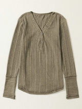 Textured V-Neck Long Sleeve T-Shirt - Trendsi - Flyclothing LLC