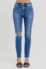 RISEN Full Size High Rise Ankle Skinny Knee Distressed Jeans - Trendsi - Flyclothing LLC