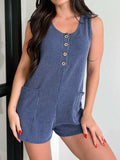 Lovelet Texture Wide Strap Romper with Pockets - Trendsi - Flyclothing LLC