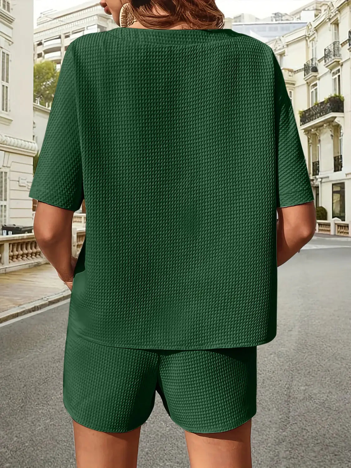 Waffle-Knit Half Sleeve Top and Shorts Set - Trendsi - Flyclothing LLC