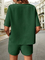 Waffle-Knit Half Sleeve Top and Shorts Set - Trendsi - Flyclothing LLC