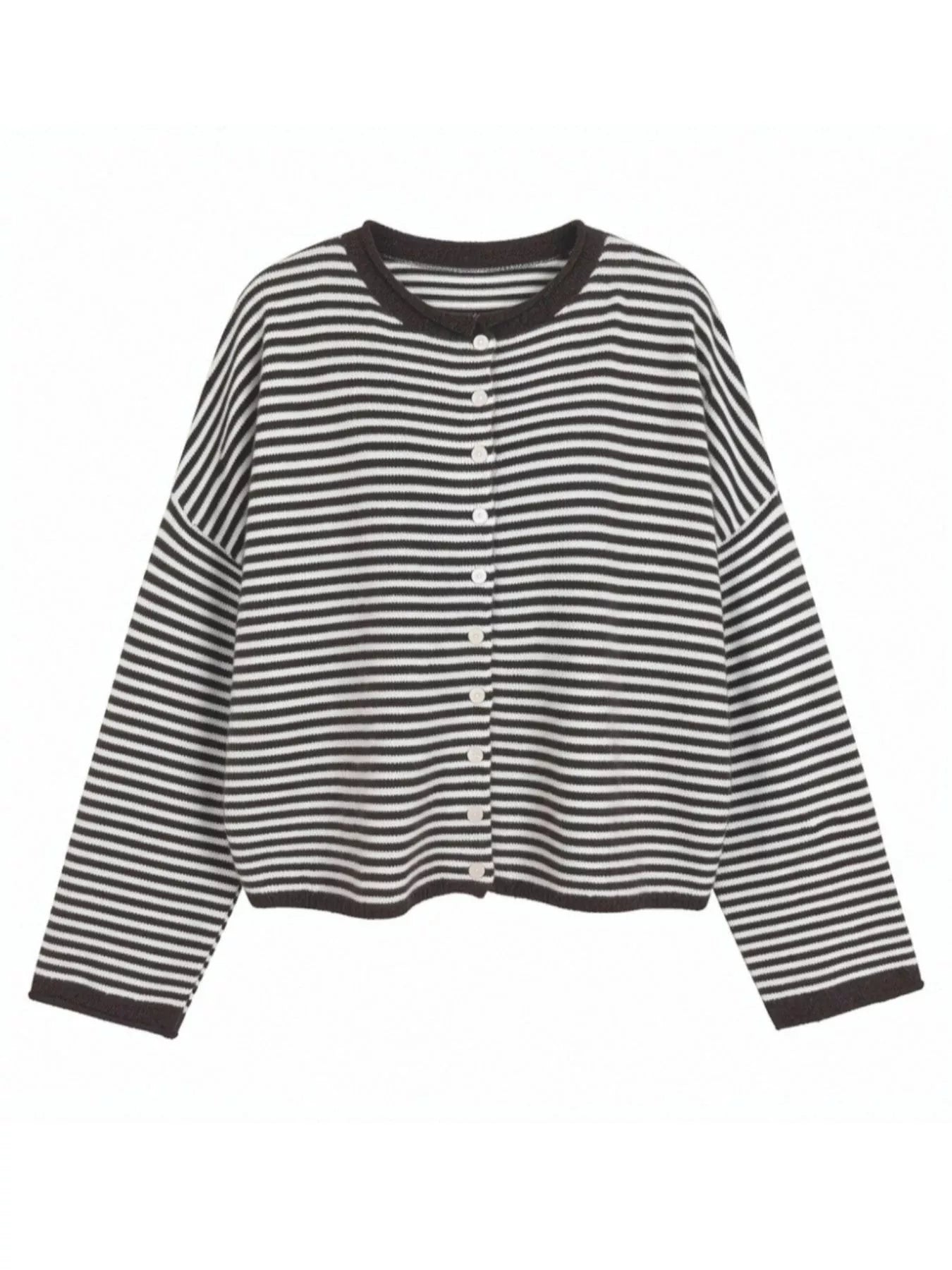 Button-Down Striped Knit Cardigan - Trendsi - Flyclothing LLC
