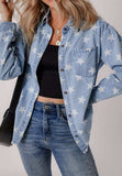 Raw Hem Star Collared Neck Denim Top - Trendsi - Flyclothing LLC