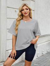 Round Neck Short Sleeve T-Shirt - Trendsi - Flyclothing LLC