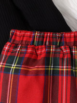Children's Ribbed Knit Top & Plaid Skirt Set - Trendsi - Flyclothing LLC