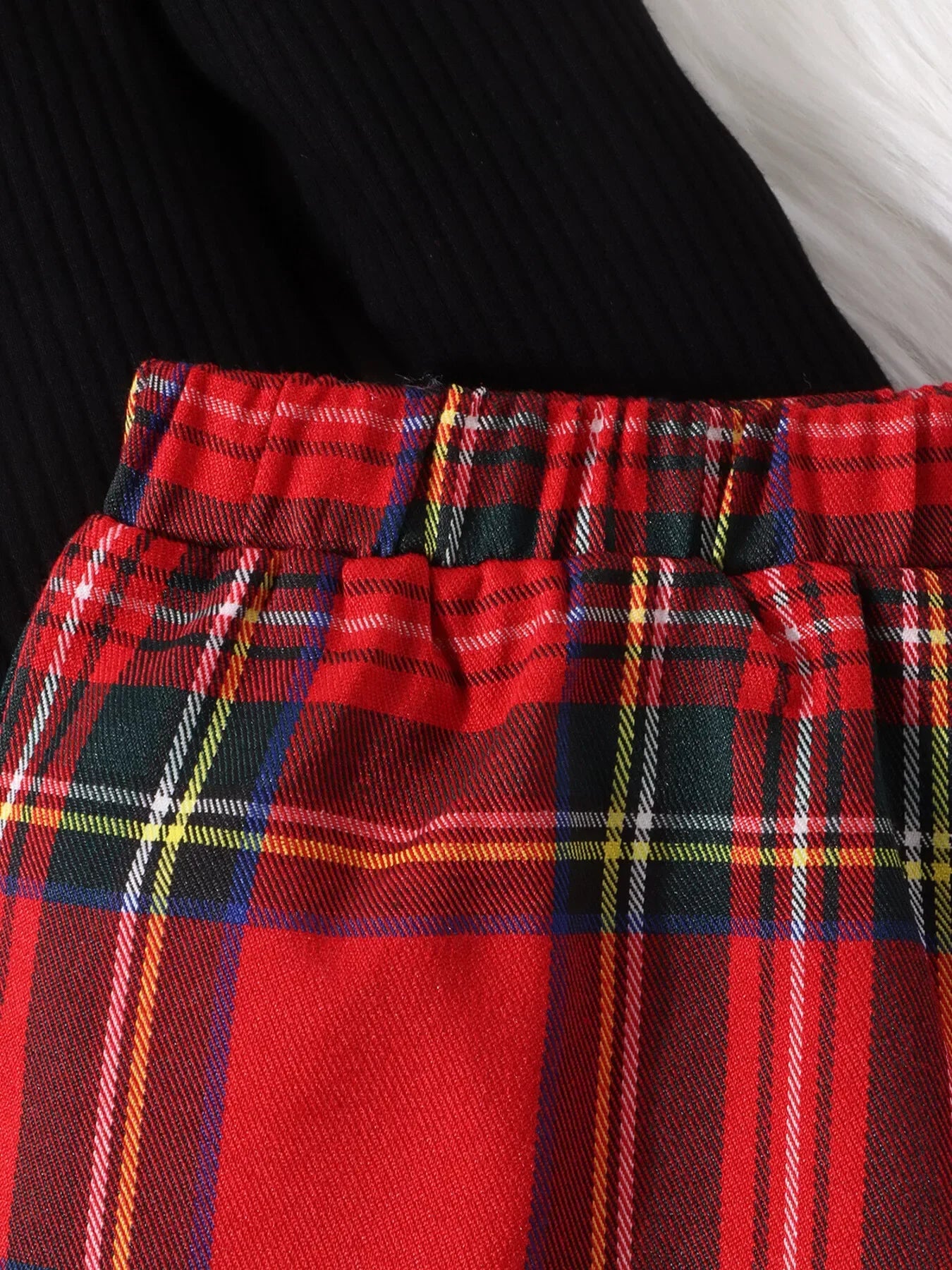 Children's Ribbed Knit Top & Plaid Skirt Set - Trendsi - Flyclothing LLC
