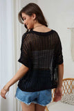 Openwork Round Neck Half Sleeve Knit Cover Up - Trendsi - Flyclothing LLC