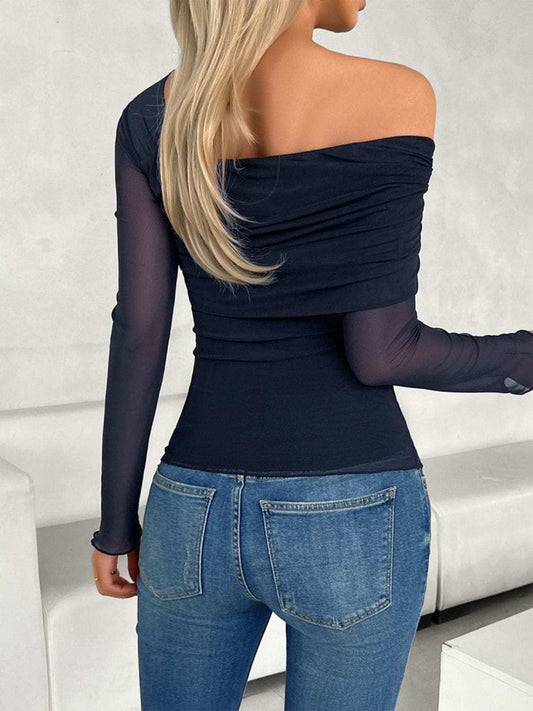 Ruched Asymmetrical Long Sleeve T-Shirt - Trendsi - Flyclothing LLC