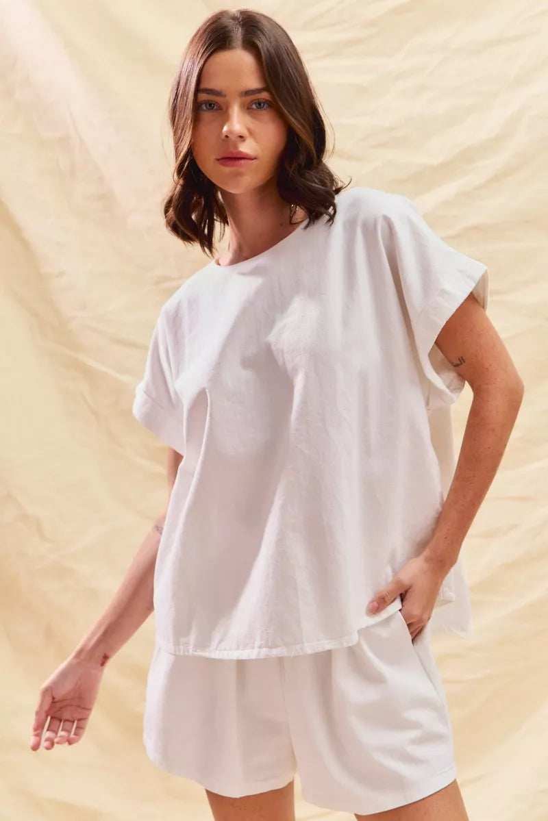 SO ME Round Neck Short Sleeve Top and Shorts Set - Trendsi - Flyclothing LLC