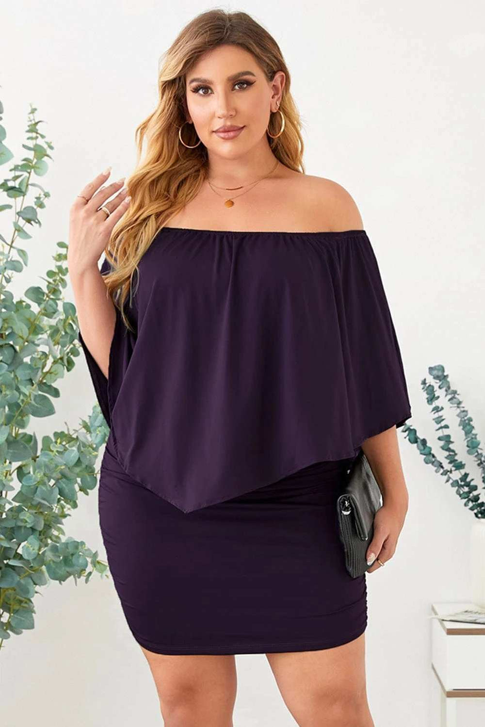 Full Size Off-Shoulder Half Sleeve Dress - Trendsi - Flyclothing LLC