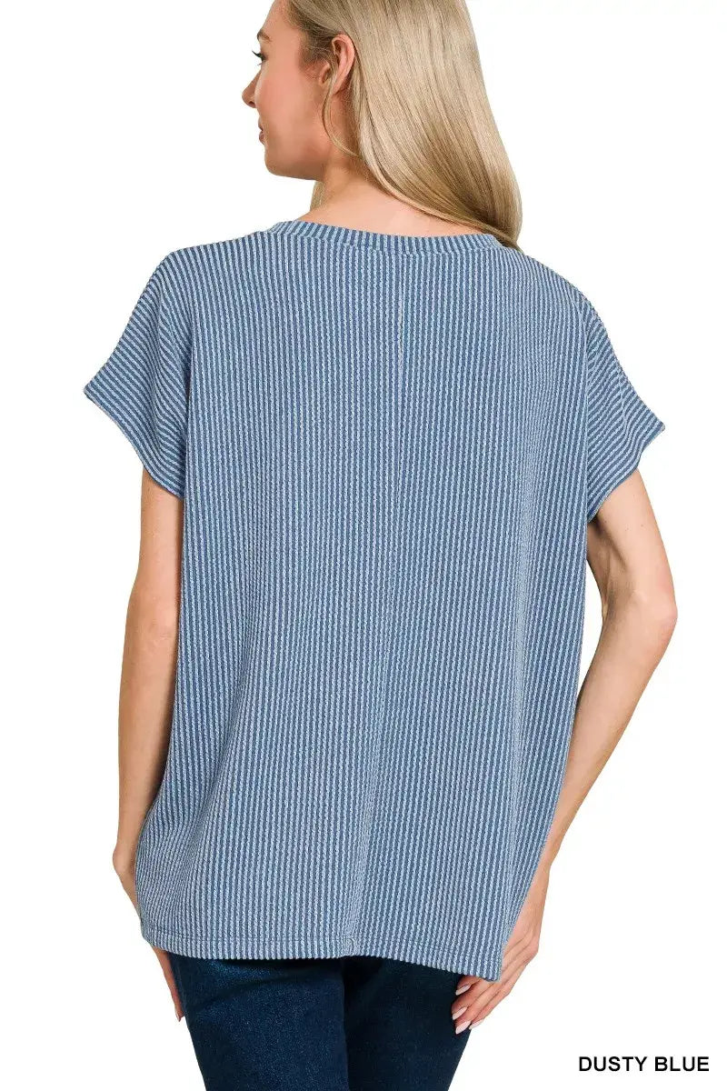 Zenana Raised Rib Front Pocket Boxy Top - Trendsi - Flyclothing LLC