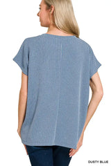 Zenana Raised Rib Front Pocket Boxy Top - Trendsi - Flyclothing LLC